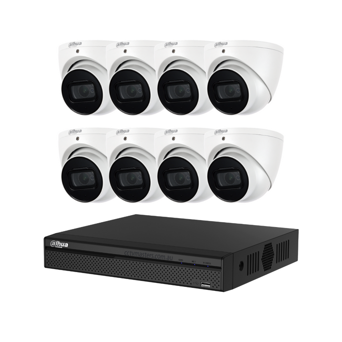 Dahua SMD AI Version 4.0 Camera Kit, 8 x 8MP Ultra 4K Eyeball WizSense Bundle 8CH NVR 8MP Ultra 4K