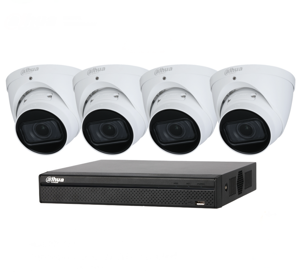 Dahua 4 x 4MP Motorized Turrret Bundle Kit with 4Ch NVR + 2TB HDD Kit includes: 1 x 4ch NVR4104HS-P-4KS2 1 x Surveillance HD-2TB installed 4 x Motorized Turret DH-IPC-HDW2431TP-ZS-S2   Features: 4MP, 1/3” CMOS image sensor,low illuminance, high image definition Built-in IR LED, max IR distance: 40 m